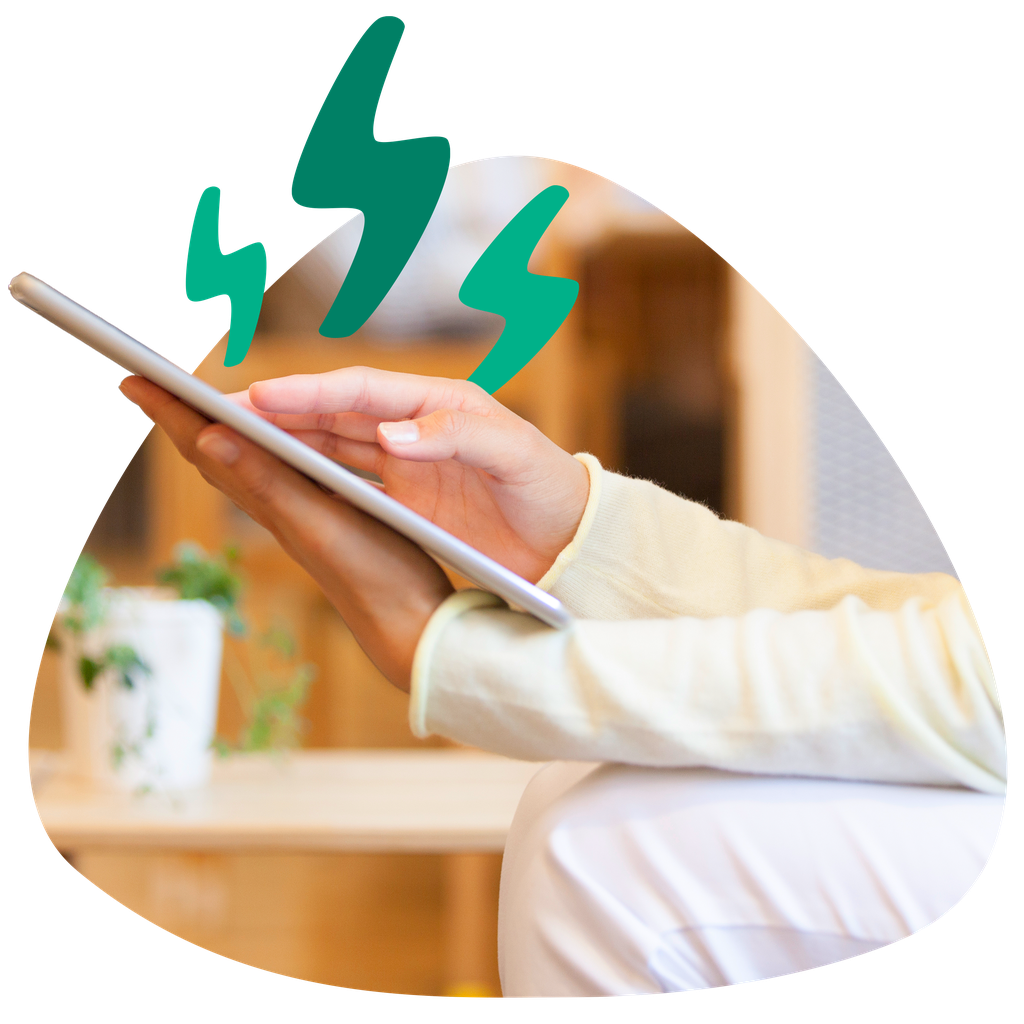 Interaction with an iPad with electricity bolts surrounding it.